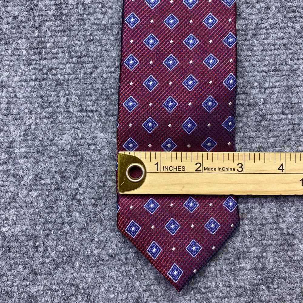 Pronto Uomo Mens Silk Tie Lot of 2 Blue Plaid & Burgundy‎ Geometric Platinum